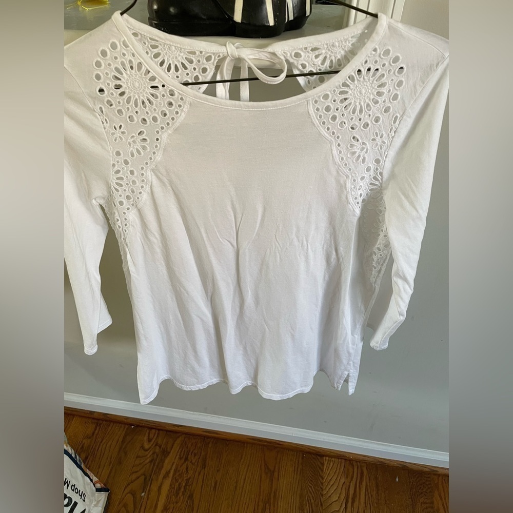 J.JJL - L Eylet- Trimmed tei back knit top size Small women